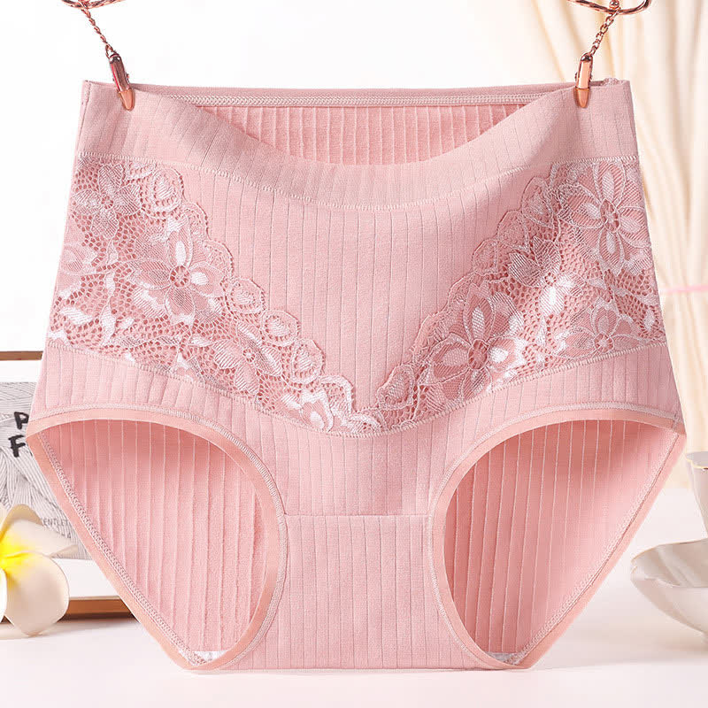 Atmungsaktive Höschen mit hoher Taille und floraler Spitze aus Baumwolle (3er-Pack)