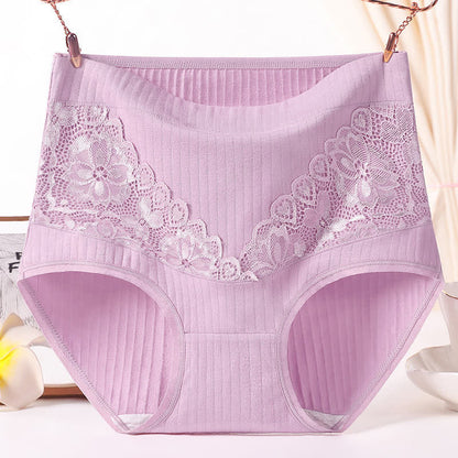 Atmungsaktive Höschen mit hoher Taille und floraler Spitze aus Baumwolle (3er-Pack)