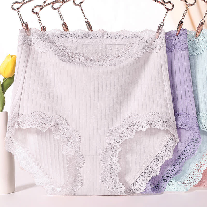 Atmungsaktive Slips aus Baumwollspitze mit hoher Taille in Übergröße (3er-Pack)