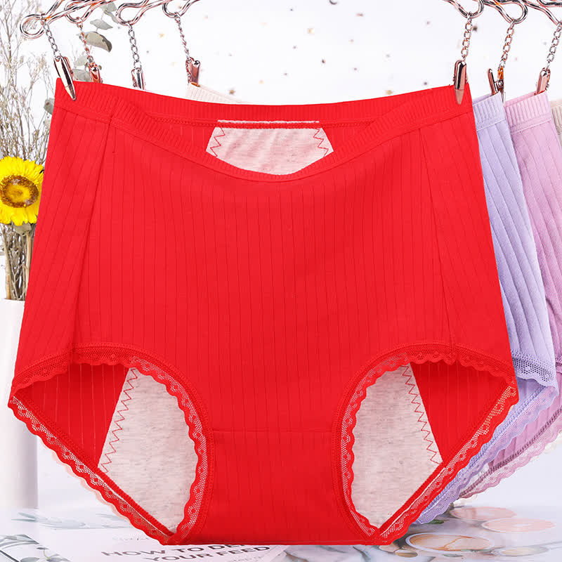 Periodenslips aus Baumwolle mit hohem Bund, einfarbig (3er-Pack) - Rot - 6XL - image 0