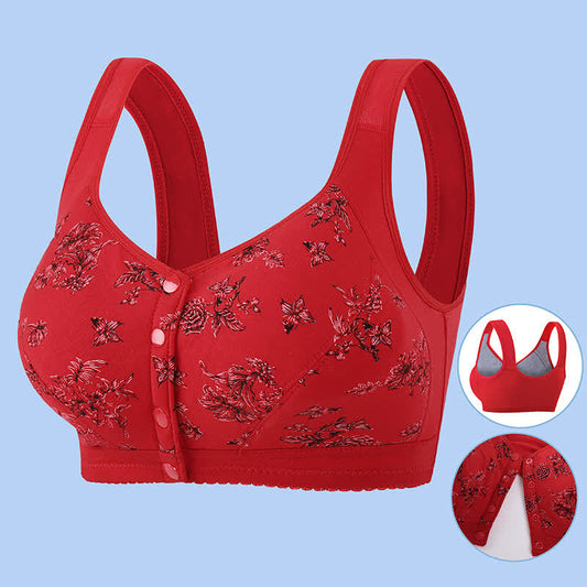 Bügelloser BH mit Schmetterlings- und Blumen-Print und Frontverschluss - Rot - 5XL - image 1