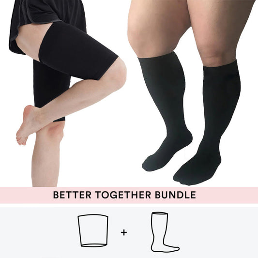 Bundle Übergrößen Oberschenkelstulpen + kniehohe Kompressionsstrümpfe - Schwarz - 4XL - 7XL - image 0