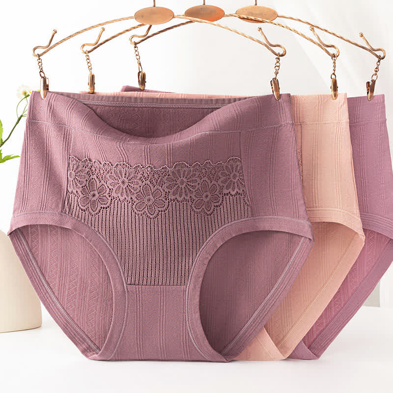 Atmungsaktive Baumwoll-Slips mit hohem Bund und Jacquard-Muster (3er-Pack) - Lila + Dunkellila + Nude - 6XL - image 0