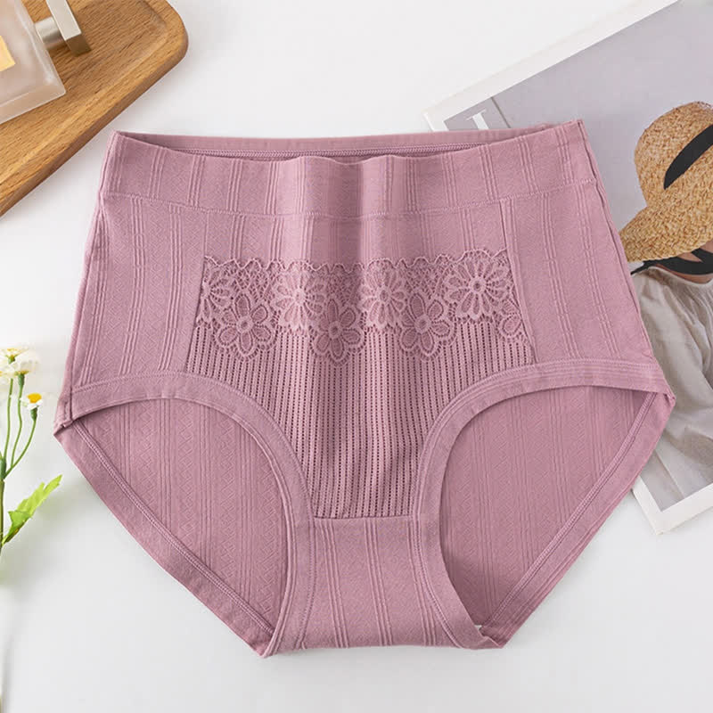 Atmungsaktive Baumwoll-Slips mit hohem Bund und Jacquard-Muster (3er-Pack) - Lila - 6XL - image 3