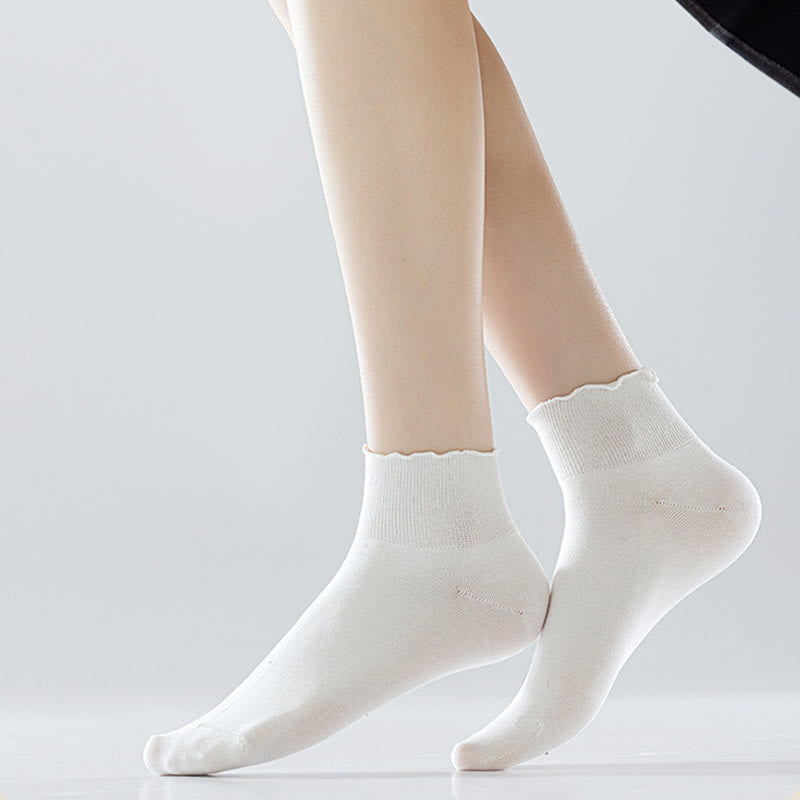 Einfarbige Knöchelsocken mit Spitze (10 Paar)