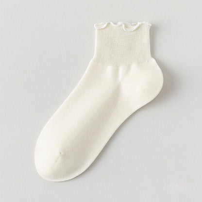 Einfarbige Knöchelsocken mit Spitze (10 Paar)