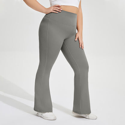 Einfarbige, dehnbare Yoga-Schlaghose - Grau - 4XL - image 6