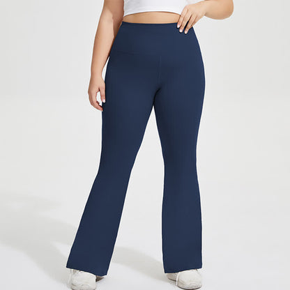 Einfarbige, dehnbare Yoga-Schlaghose - Marineblau - 4XL - image 8