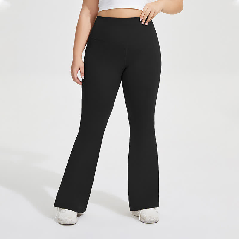 Einfarbige, dehnbare Yoga-Schlaghose - Schwarz - 4XL - image 10