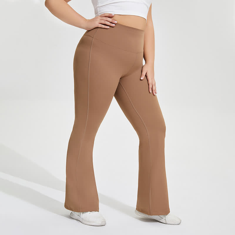 Einfarbige, dehnbare Yoga-Schlaghose - image 1