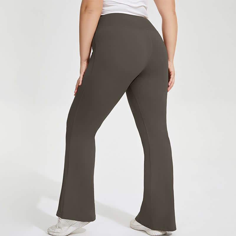 Einfarbige, dehnbare Yoga-Schlaghose - Braun - 4XL - image 9