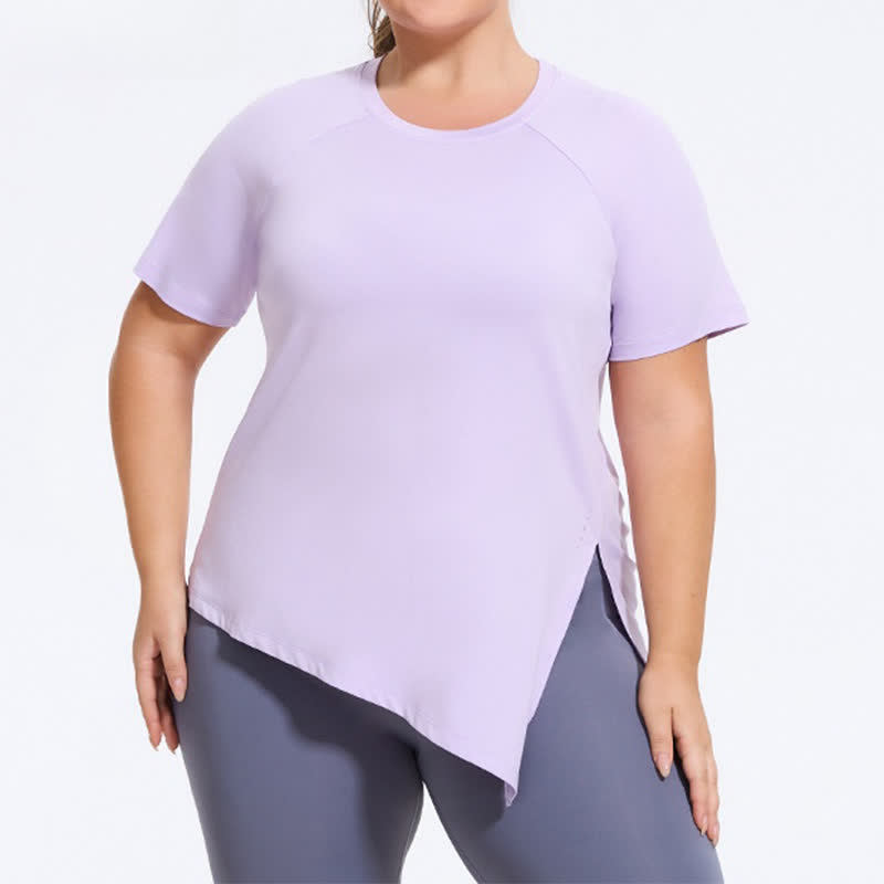Plus Size Yoga-Workout-Kurzarmtop mit Schlitz am Saum - image 1