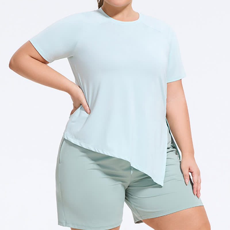 Plus Size Yoga-Workout-Kurzarmtop mit Schlitz am Saum - Minze - 4XL - image 2