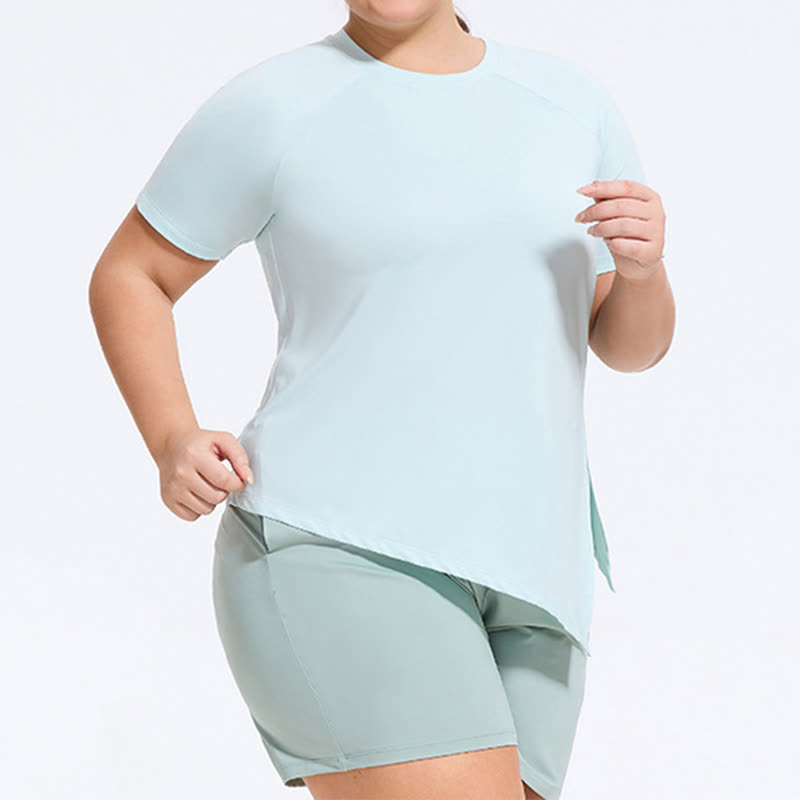 Plus Size Yoga-Workout-Kurzarmtop mit Schlitz am Saum - image 4