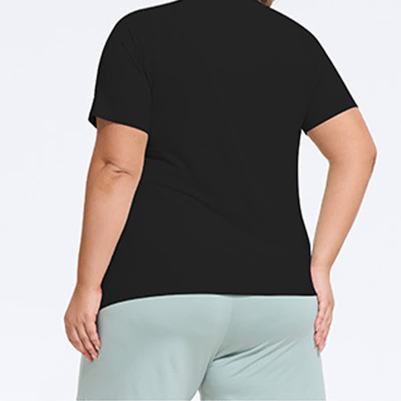 Plus Size Yoga-Workout-Kurzarmtop mit Schlitz am Saum - image 7