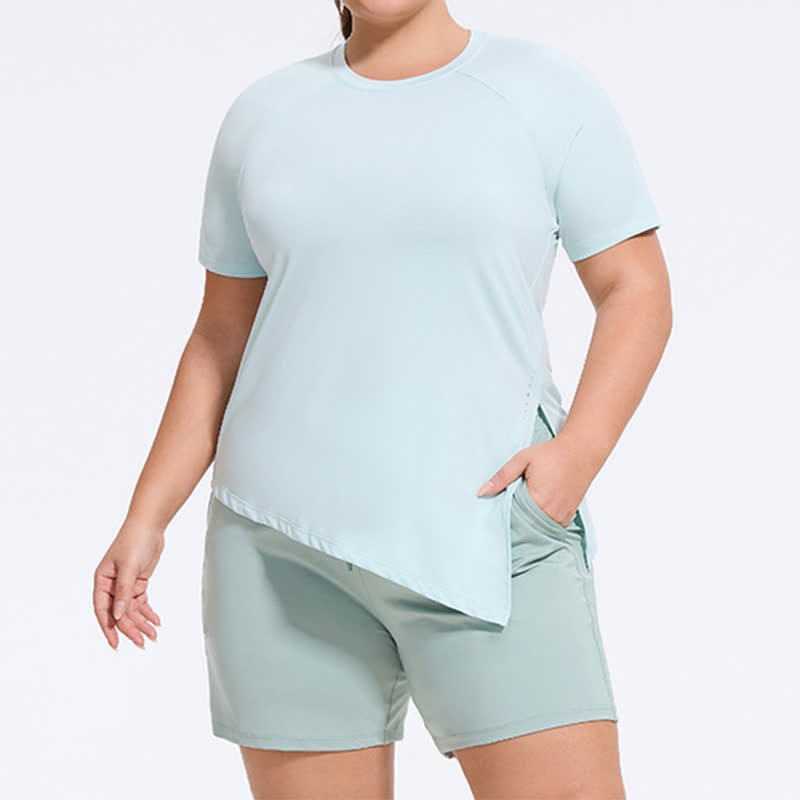 Plus Size Yoga-Workout-Kurzarmtop mit Schlitz am Saum - image 3