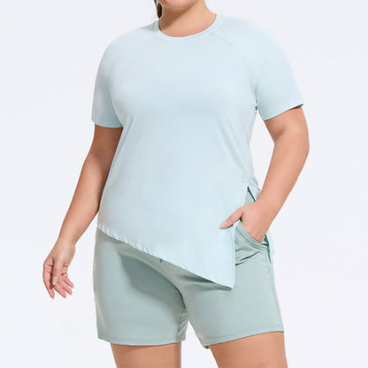 Plus Size Yoga-Workout-Kurzarmtop mit Schlitz am Saum - image 3