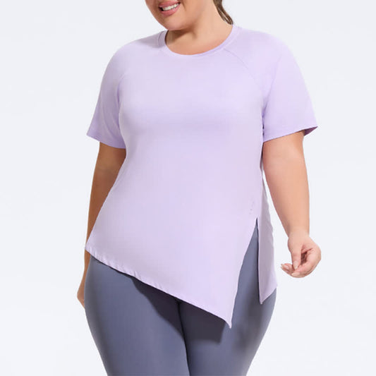 Plus Size Yoga-Workout-Kurzarmtop mit Schlitz am Saum - Lila - 4XL - image 0