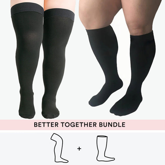 Bundle Übergröße Oberschenkelhohe + Kniehohe Kompressionsstrümpfe - Schwarz - 4XL - 7XL - image 0