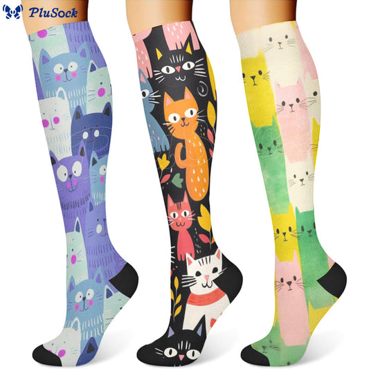 Kompressionsstrümpfe mit Cartoon-Katze (3 Paar) - image 1