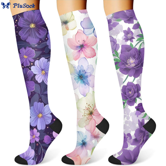 Kompressionsstrümpfe der Purple Flower-Serie (3 Paar) - image 1