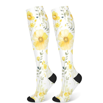 Gelb-rosa blühende Blumen-Kompressionsstrümpfe (3 Paar) - Gelb (1 Paar) - S/M - image 6