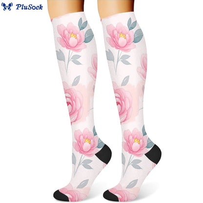 Gelb-rosa blühende Blumen-Kompressionsstrümpfe (3 Paar) - image 3