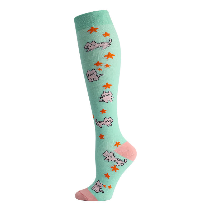 Süße Kompressionsstrümpfe mit Katzen-, Vogel- und Blumenmotiv (6 Paar) - image 6