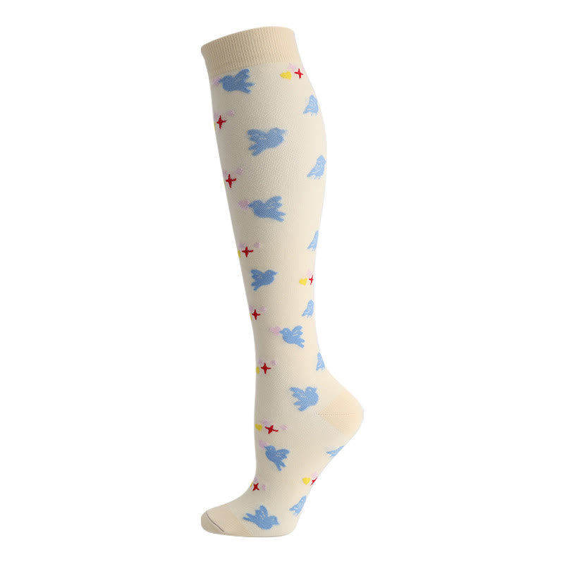 Süße Kompressionsstrümpfe mit Katzen-, Vogel- und Blumenmotiv (6 Paar) - image 3
