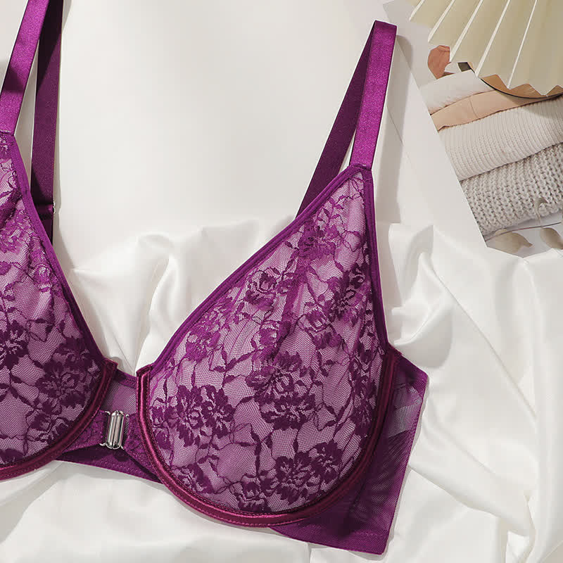 Atmungsaktiver Bügel-BH aus Spitze mit Frontverschluss in Übergröße
