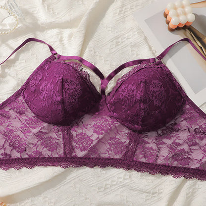 Lila Sexy Spitze Brust Kreuz Wireless BH