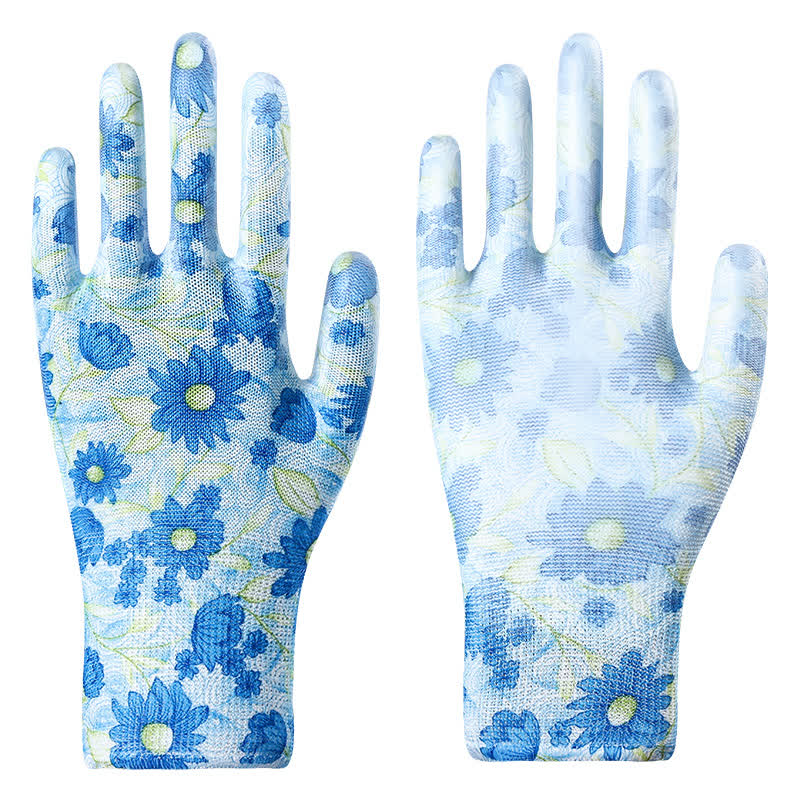 Abriebfeste Gartenarbeitshandschuhe mit Blumendruck (12 Paar) - Blau - Einheitsgröße - image 2