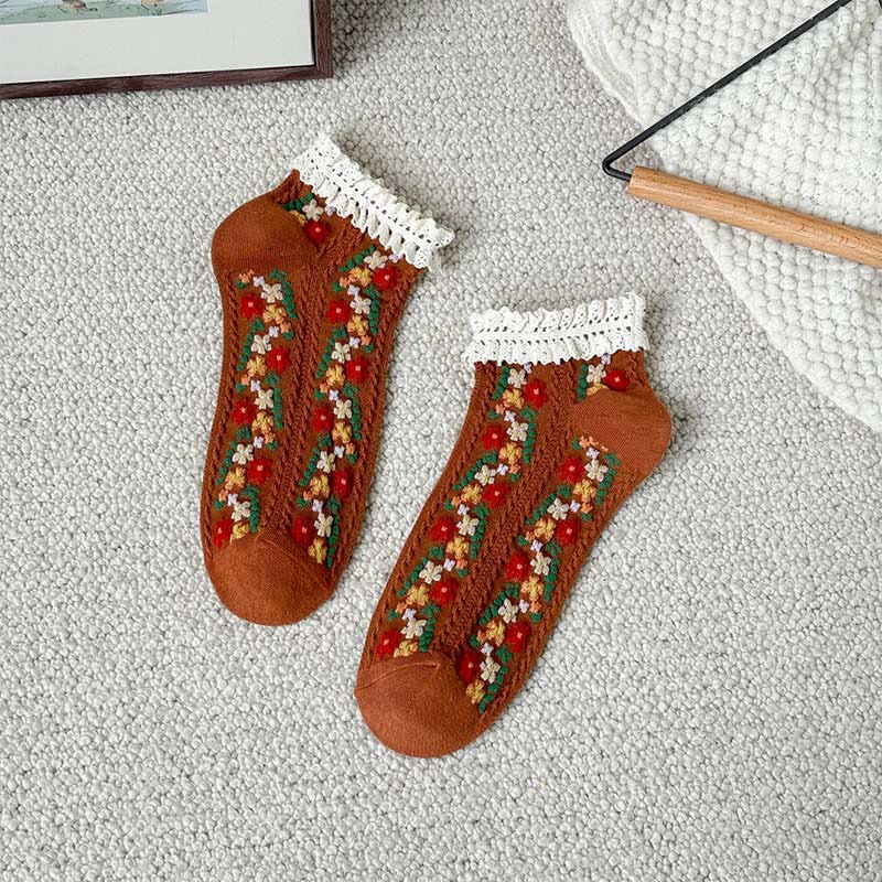 Söckchen mit Retro-Blumenmuster (5 Paar) - Orange - EU36-40 (US3-7) - image 14