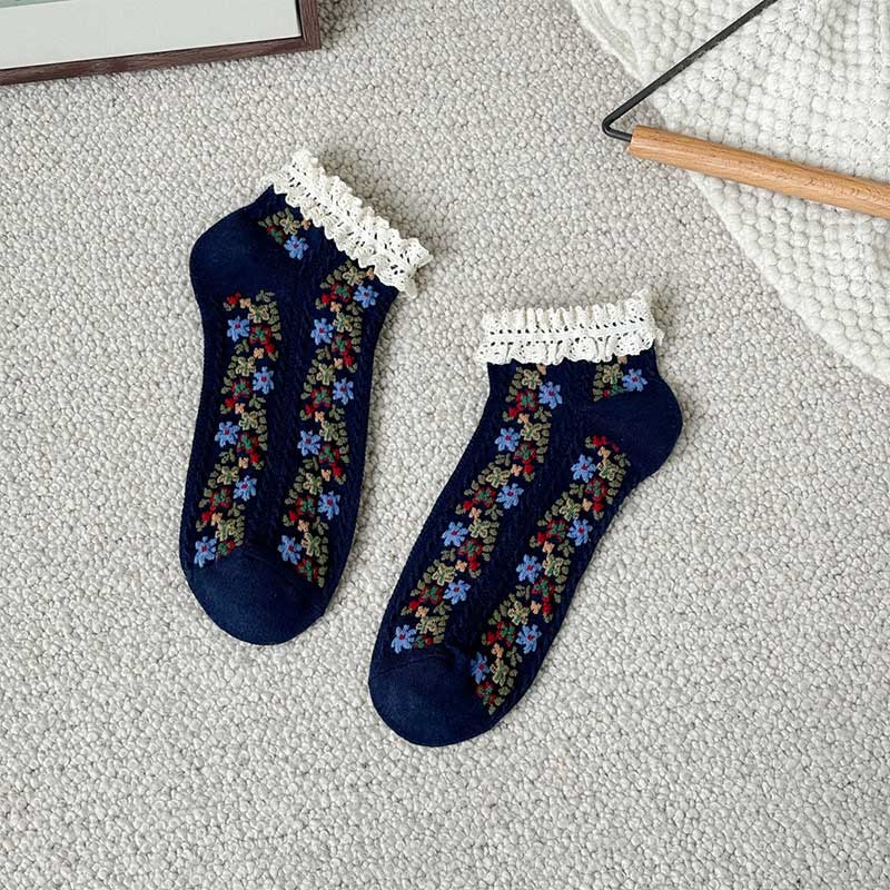 Söckchen mit Retro-Blumenmuster (5 Paar) - Marineblau - EU36-40 (US3-7) - image 16