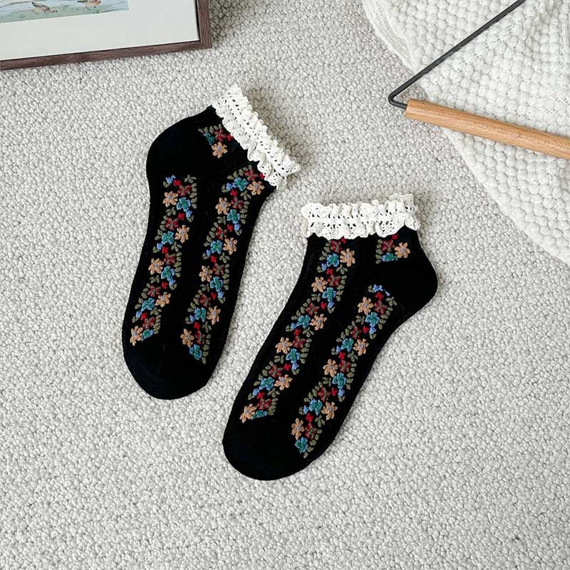 Söckchen mit Retro-Blumenmuster (5 Paar) - Schwarz - EU36-40 (US3-7) - image 13