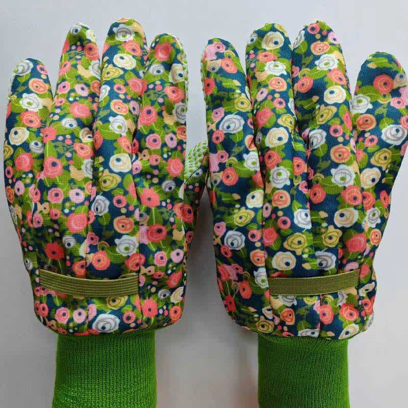 Schutzhandschuhe für die Gartenarbeit mit Blumendruck (3 Paar)