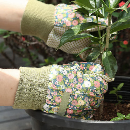 Schutzhandschuhe für die Gartenarbeit mit Blumendruck (3 Paar)