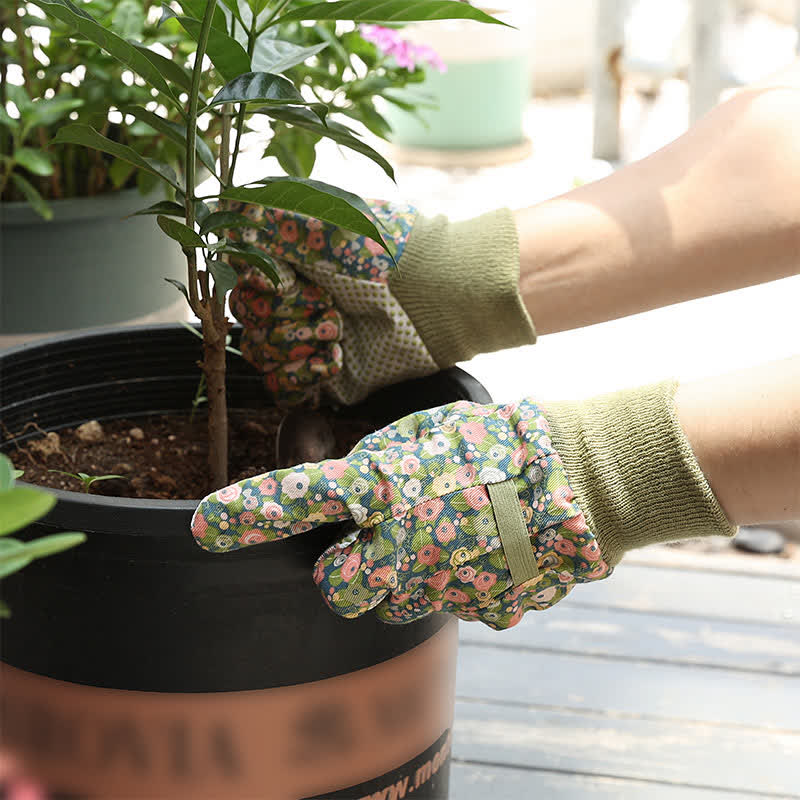Schutzhandschuhe für die Gartenarbeit mit Blumendruck (3 Paar)