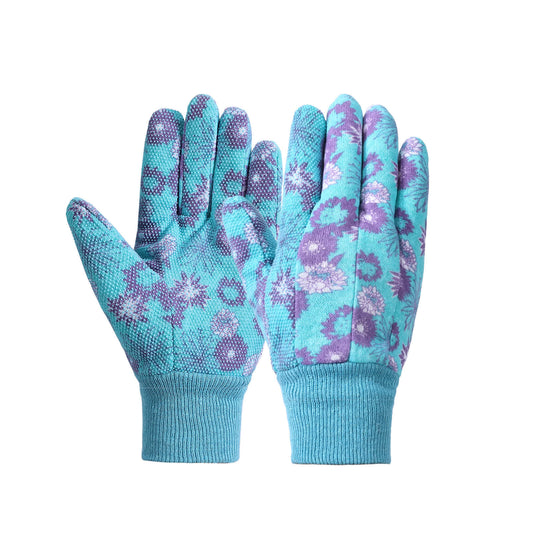 Gestrickte Gartenhandschuhe mit Blumendruck (3 Paar) - Blau - Einheitsgröße - image 1