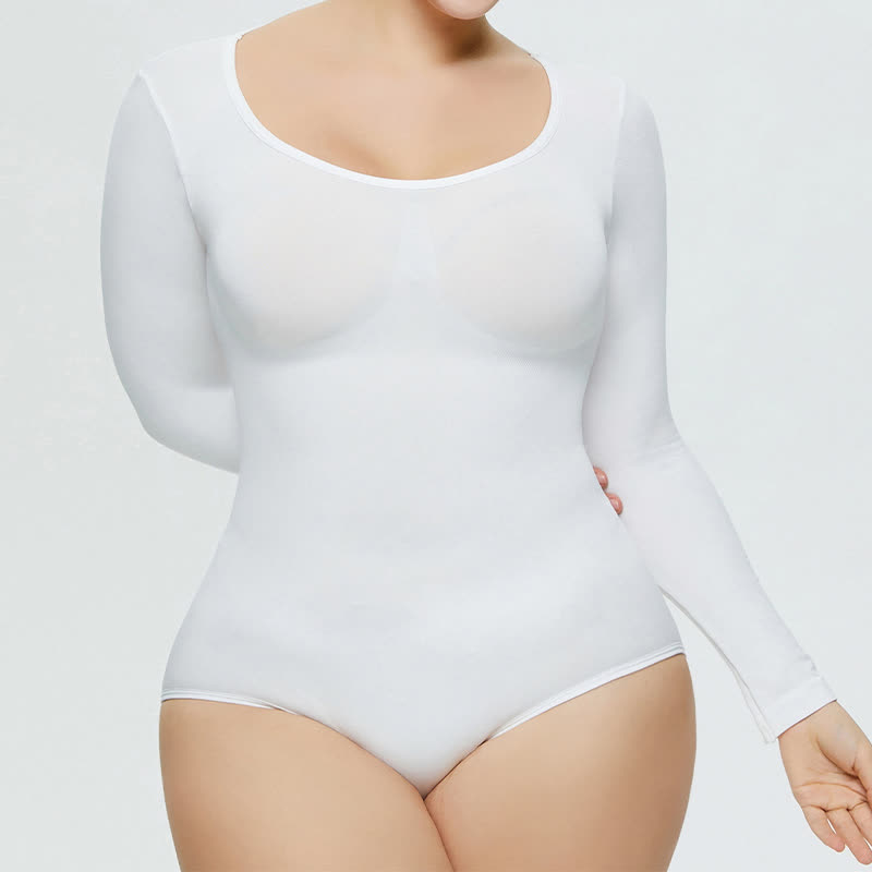 Nahtloser, langärmliger Shapewear-Body, einteilig - Weiß - 3XL - image 11