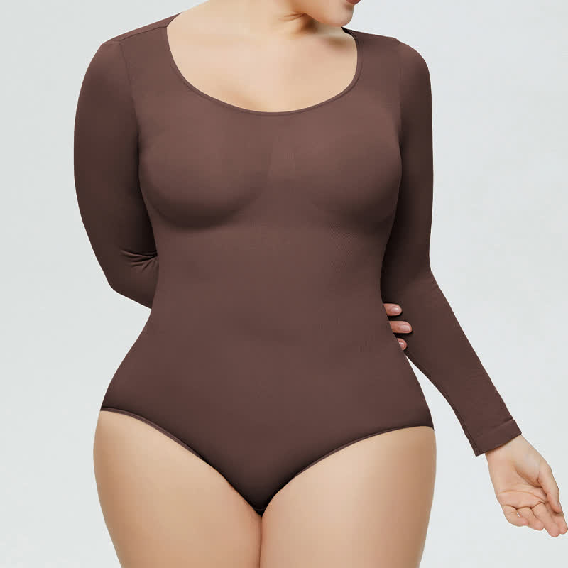 Nahtloser, langärmliger Shapewear-Body, einteilig - Braun - 3XL - image 7