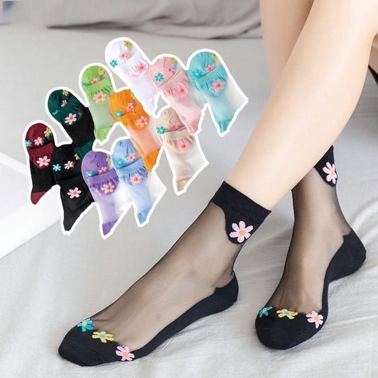 Viertelsocken aus Eisseide mit Blumenmuster (9 Paar) - image 1