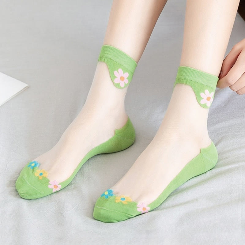 Viertelsocken aus Eisseide mit Blumenmuster (9 Paar) - Hellgrün - EU36-40 (US3-7) - image 10