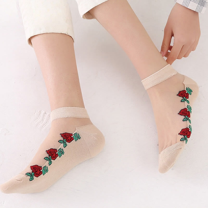 Atmungsaktive Söckchen mit roten Rosen (5 Paar) - B - EU36-40 (US3-7) - image 1