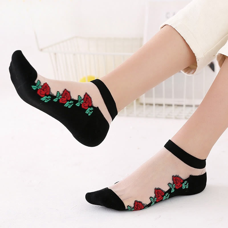 Atmungsaktive Söckchen mit roten Rosen (5 Paar) - A - EU36-40 (US3-7) - image 1