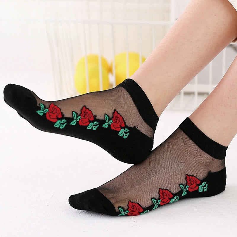 Atmungsaktive Söckchen mit roten Rosen (5 Paar) - D - EU36-40 (US3-7) - image 3