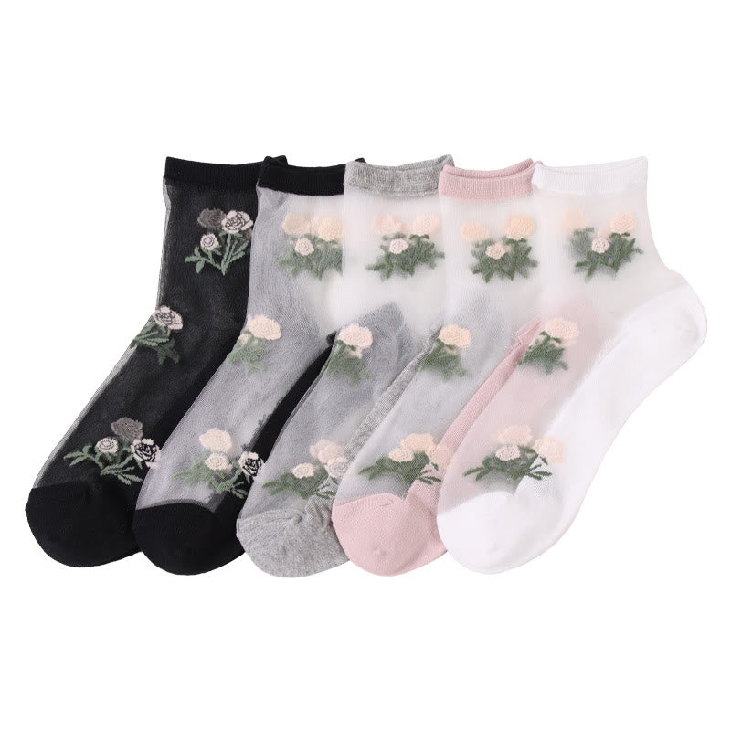 Elegante Blumen-Viertel-Socken (5 Paar) - Mehrfarbig - EU36-40 (US3-7) - image 13