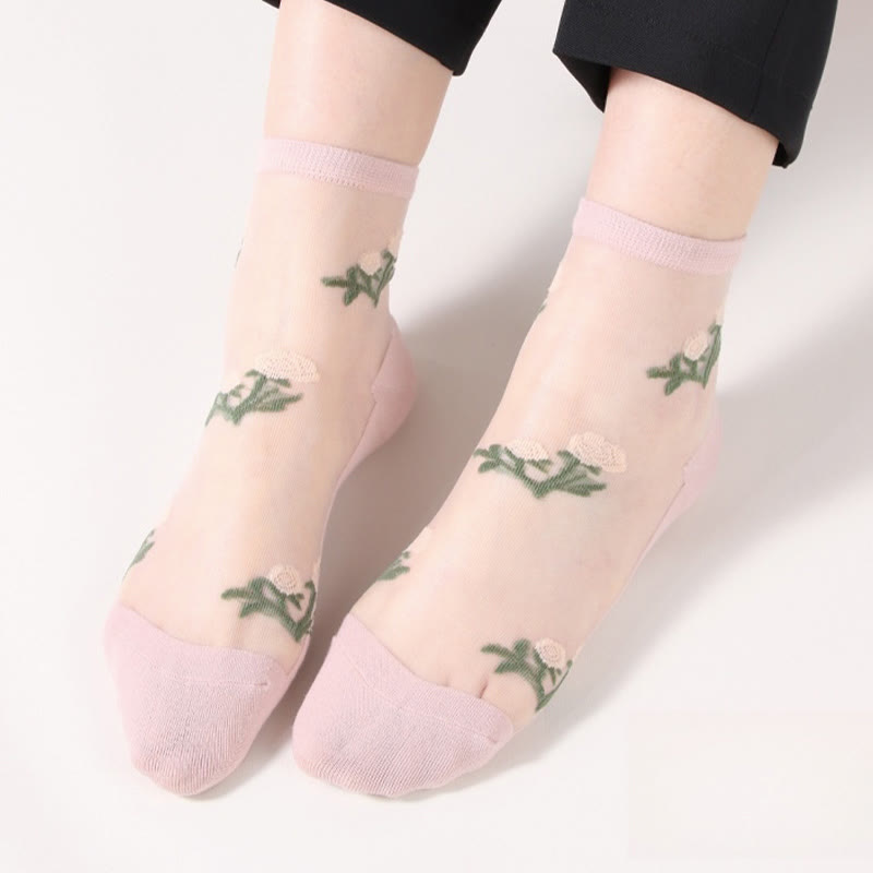 Elegante Blumen-Viertel-Socken (5 Paar) - Rosa - EU36-40 (US3-7) - image 8