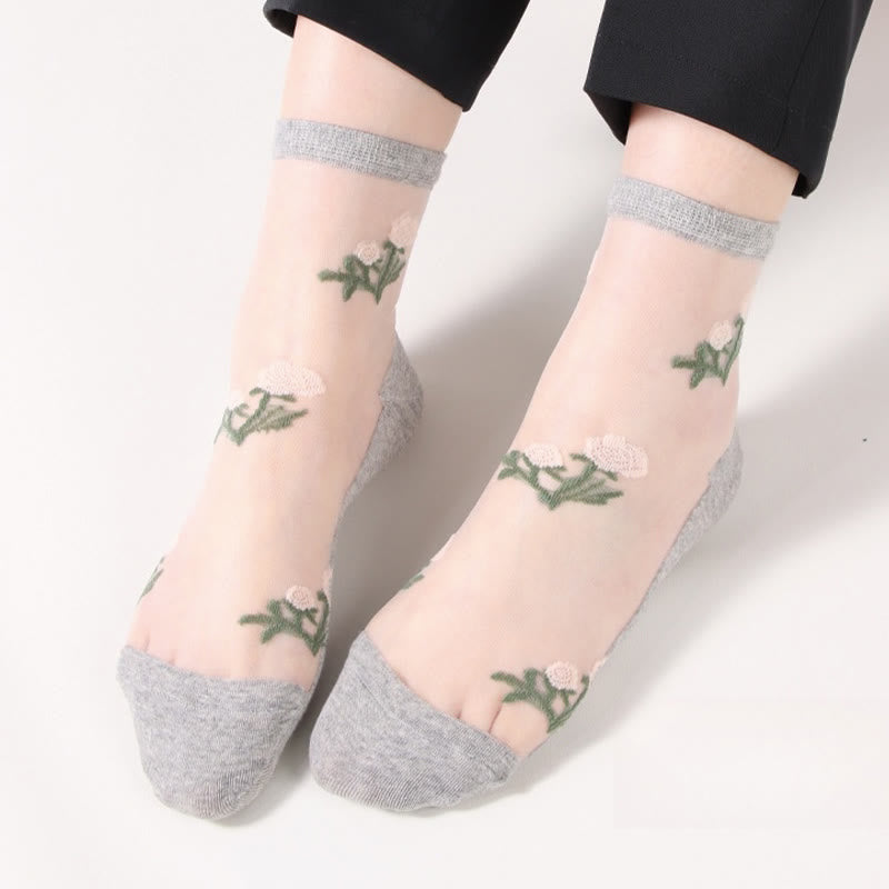 Elegante Blumen-Viertel-Socken (5 Paar) - Grau - EU36-40 (US3-7) - image 12