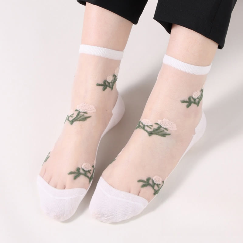 Elegante Blumen-Viertel-Socken (5 Paar) - Weiß - EU36-40 (US3-7) - image 11